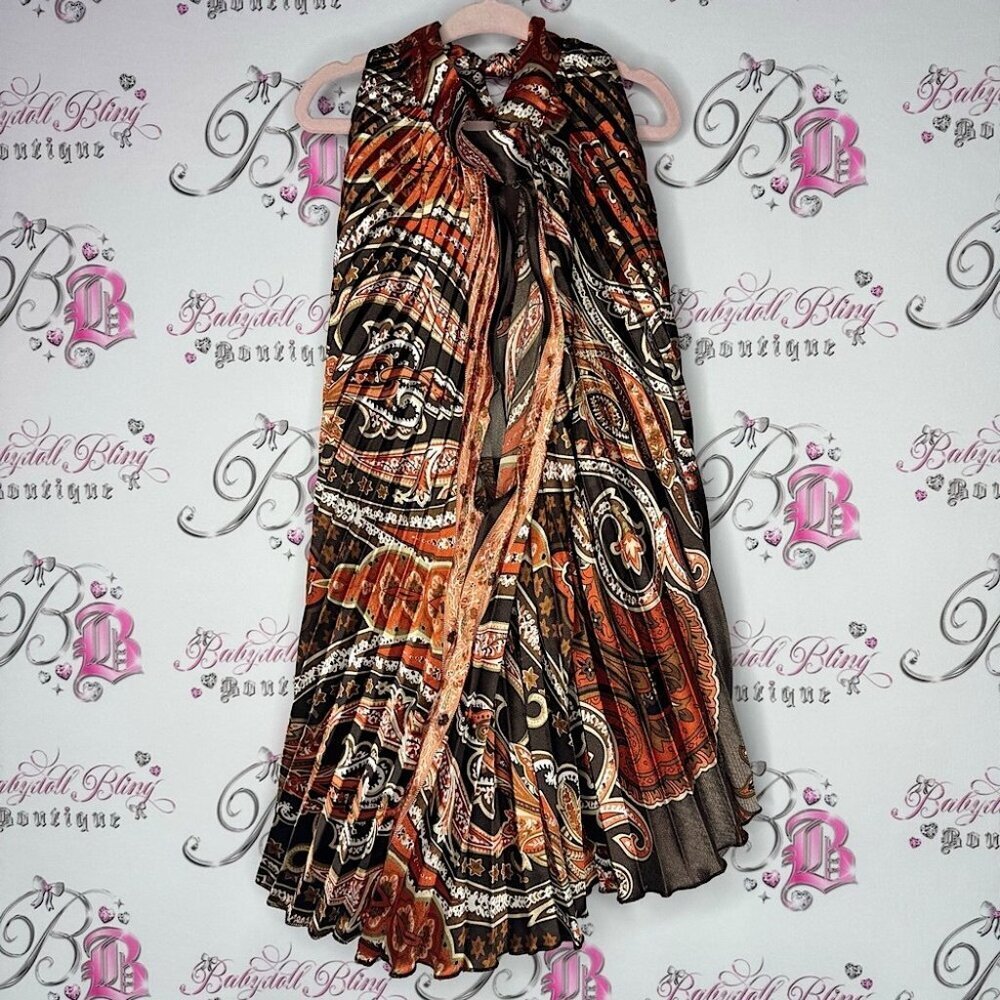 QED LONDON halter top shirt pleated paisley Bohemian Paisley Maxi mini top Dress